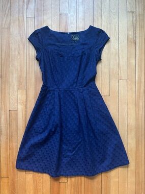 Birds of North America Navy Polka Dot Cap-Sleeve Fit & Flare Dress sz4